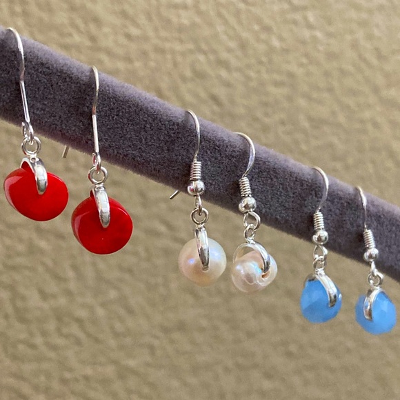 Set of 3 Pairs of Earrings - Red, White & Blue - Picture 4 of 5